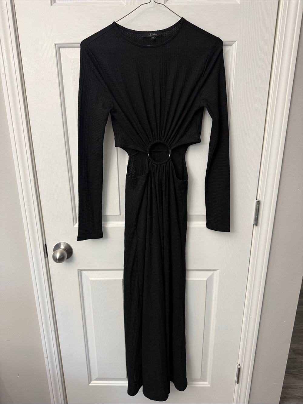 Black Long Sleeve Cutout Maxi Dress with Ring Detail